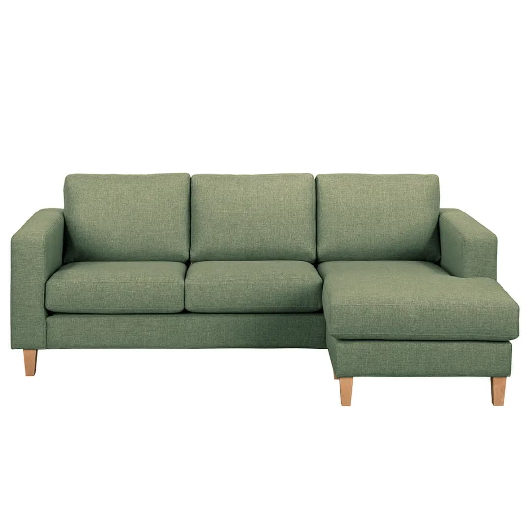 Ecksofa 2-Sitzer mit Longchair Grün Webstoff Lark | Grün