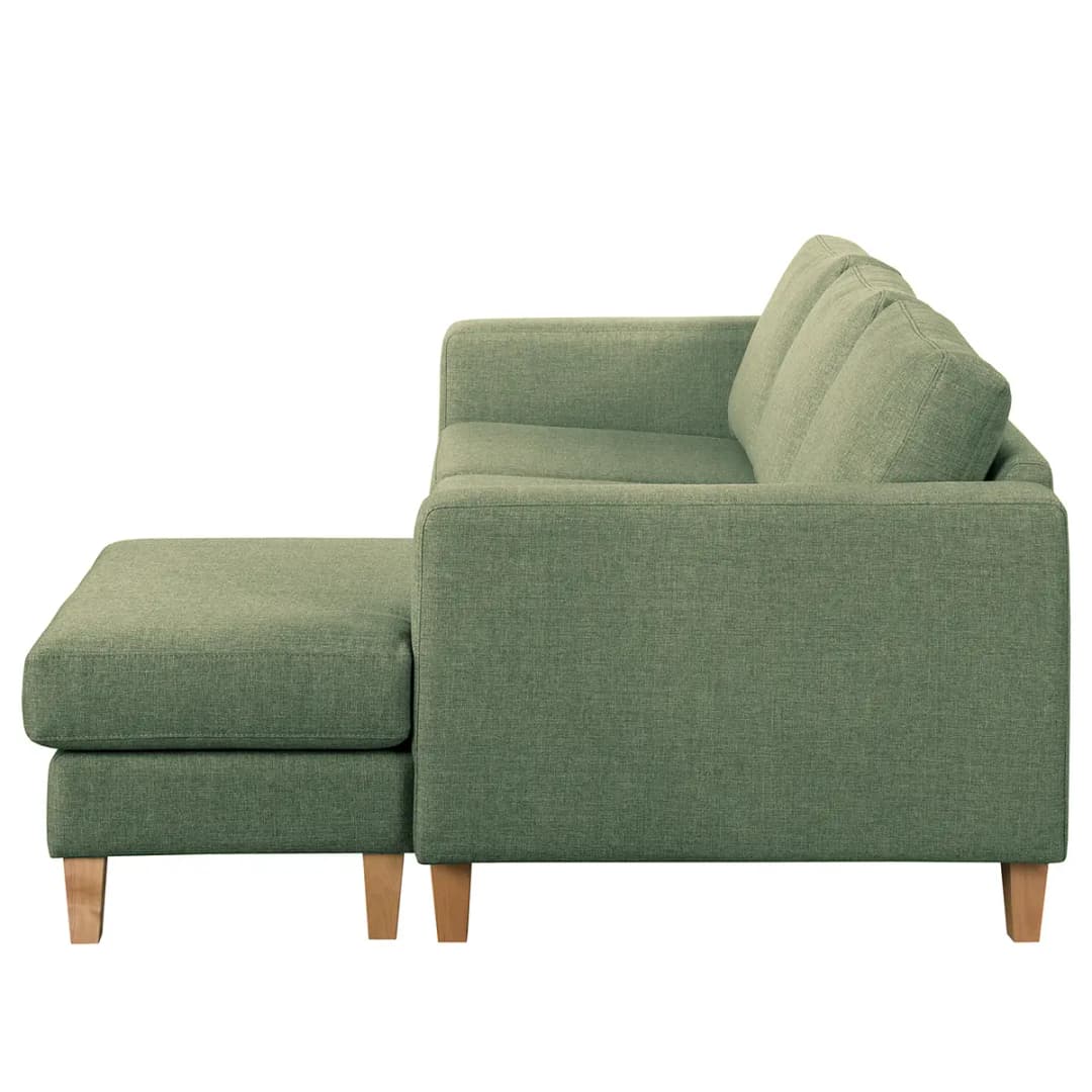 Ecksofa 2-Sitzer mit Longchair Grün Webstoff Lark | Grün