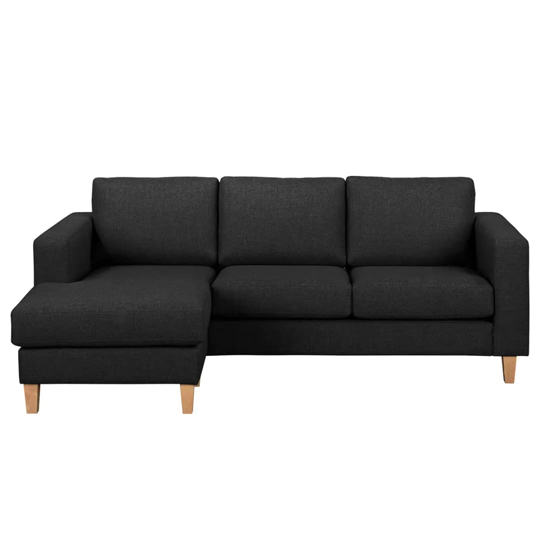 Ecksofa 2-Sitzer mit Longchair | Schwarz