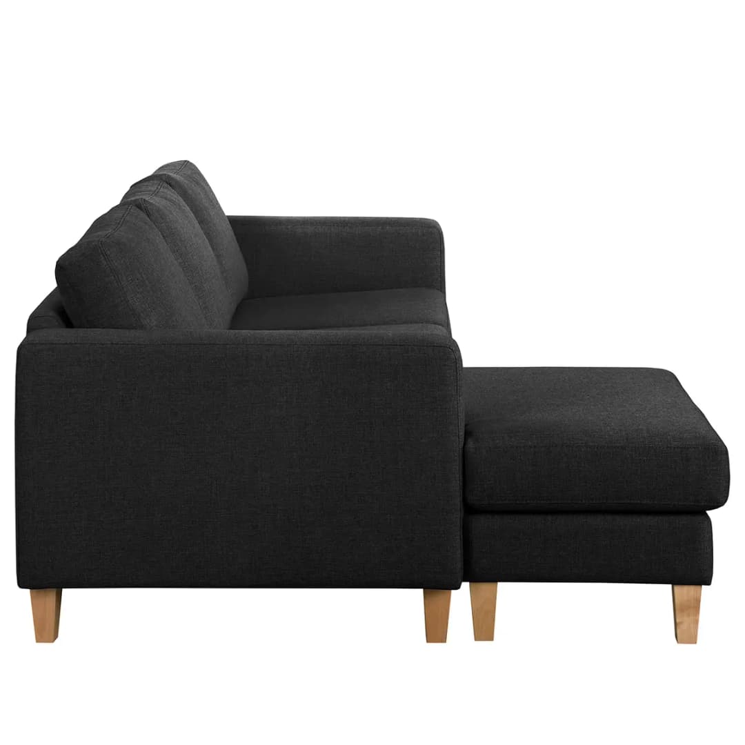 Ecksofa 2-Sitzer mit Longchair | Schwarz