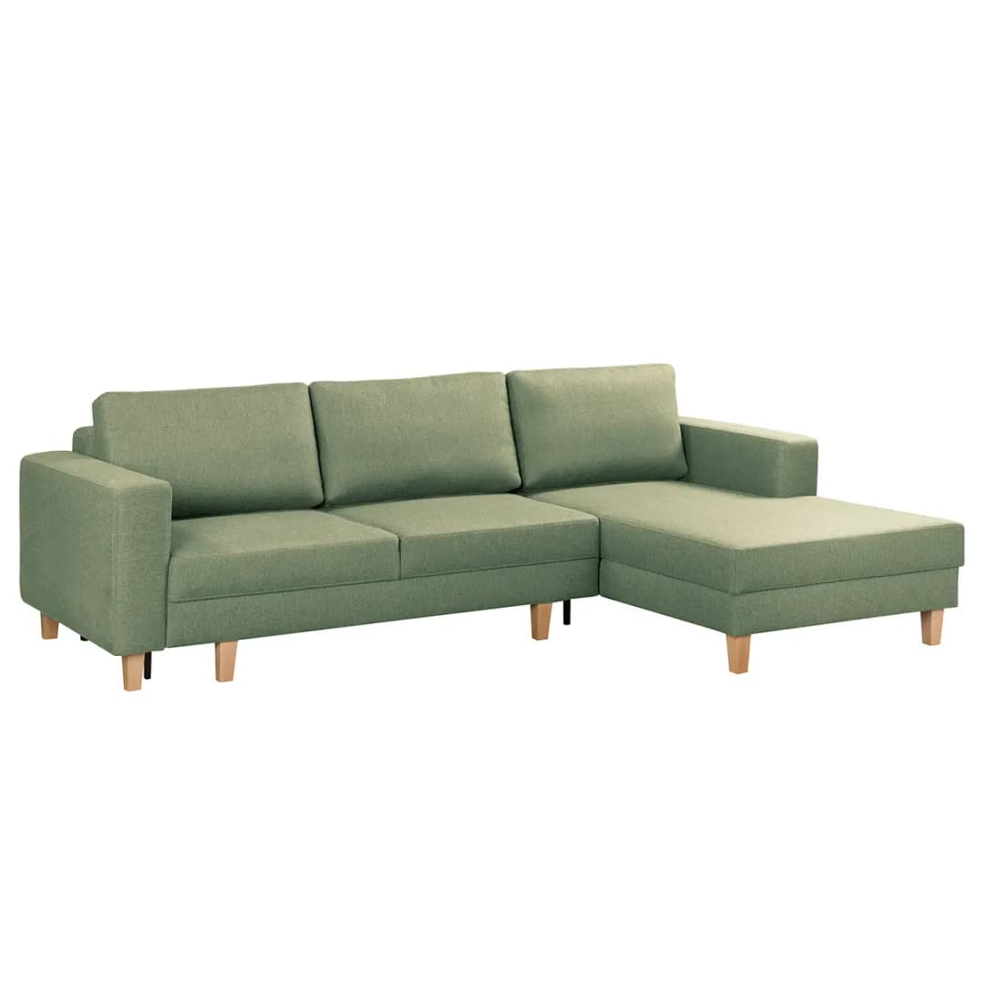 Ecksofa mit Schlaffunktion Grün Webstoff Lark | Grün