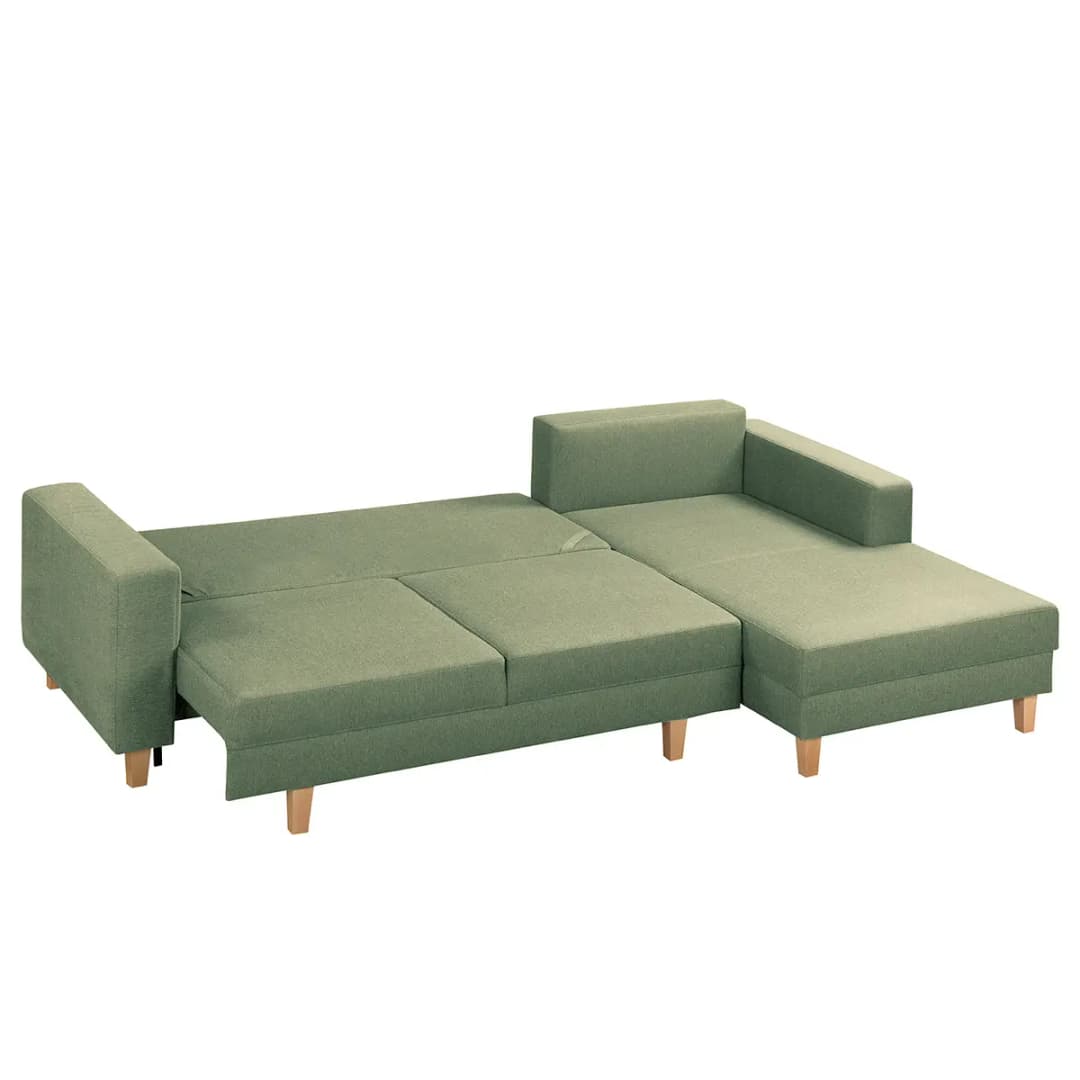 Ecksofa mit Schlaffunktion Grün Webstoff Lark | Grün