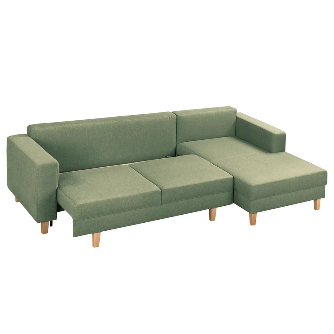 Ecksofa mit Schlaffunktion Grün Webstoff Lark | Grün