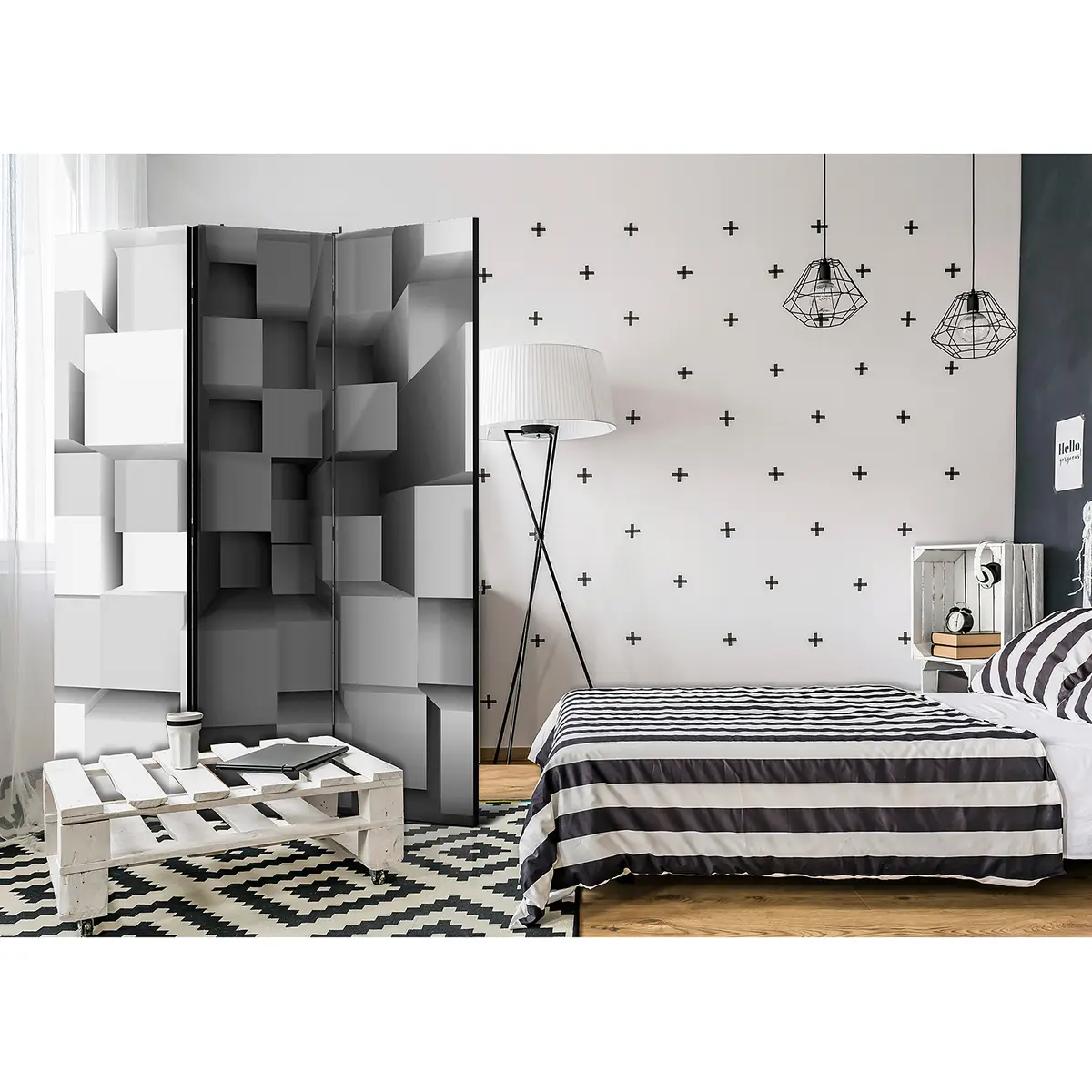 Paravent Geometric Puzzle Fleece Grau | Grau