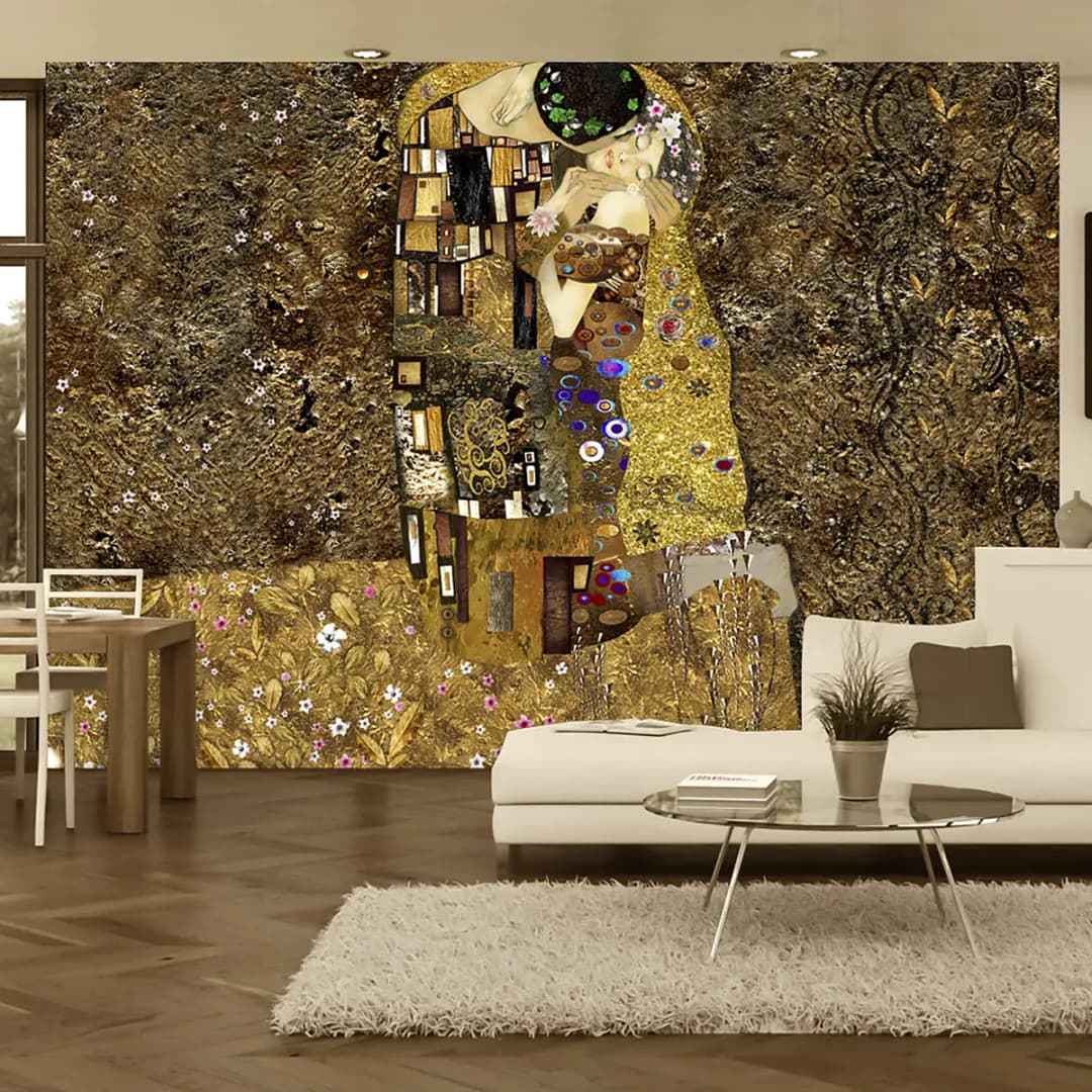 Fototapete Klimt Inspiration Golden Kiss | Braun