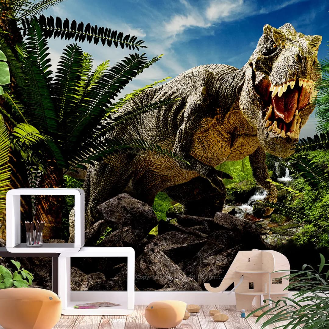 Vlies Fototapete Angry Tyrannosaur | Braun