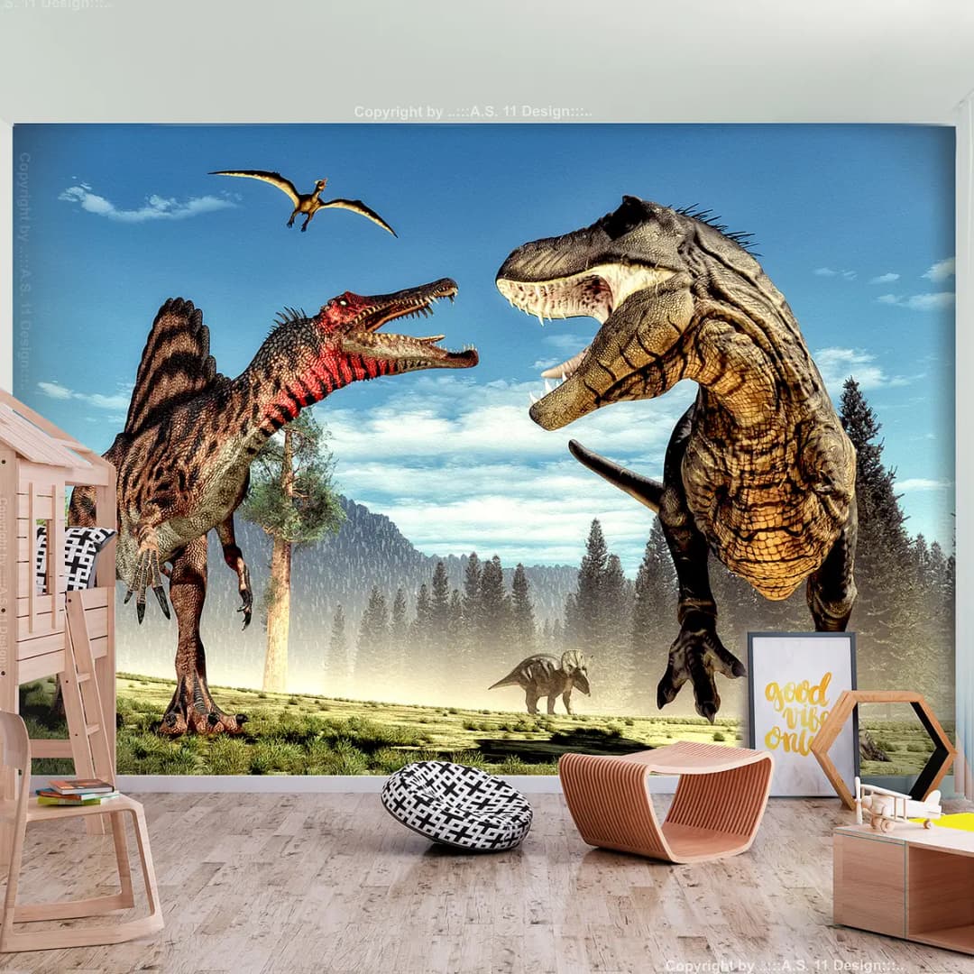 Vlies Fototapete Fighting Dinosaurs | Mehrfarbig
