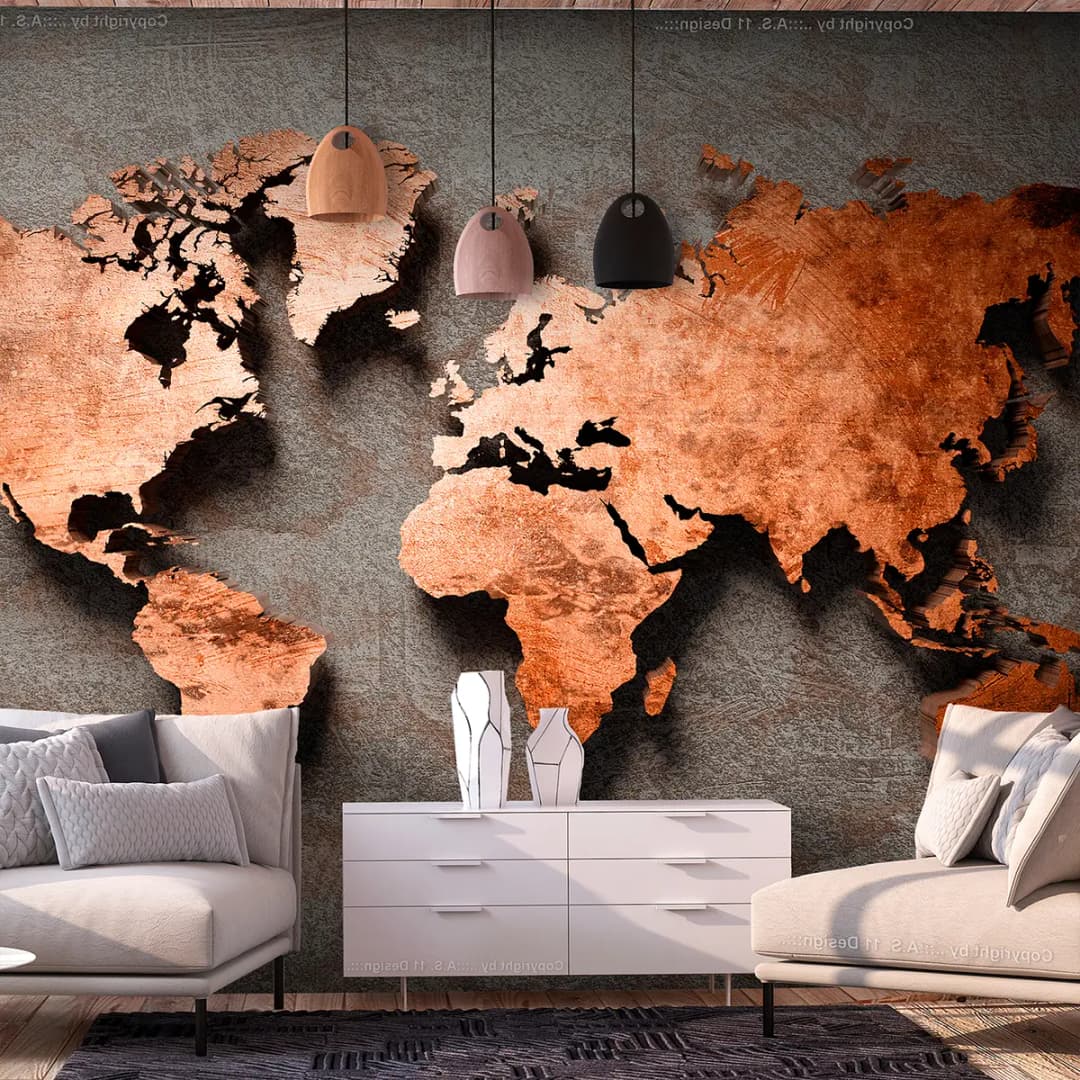 Vlies Fototapete Copper Map | Grau