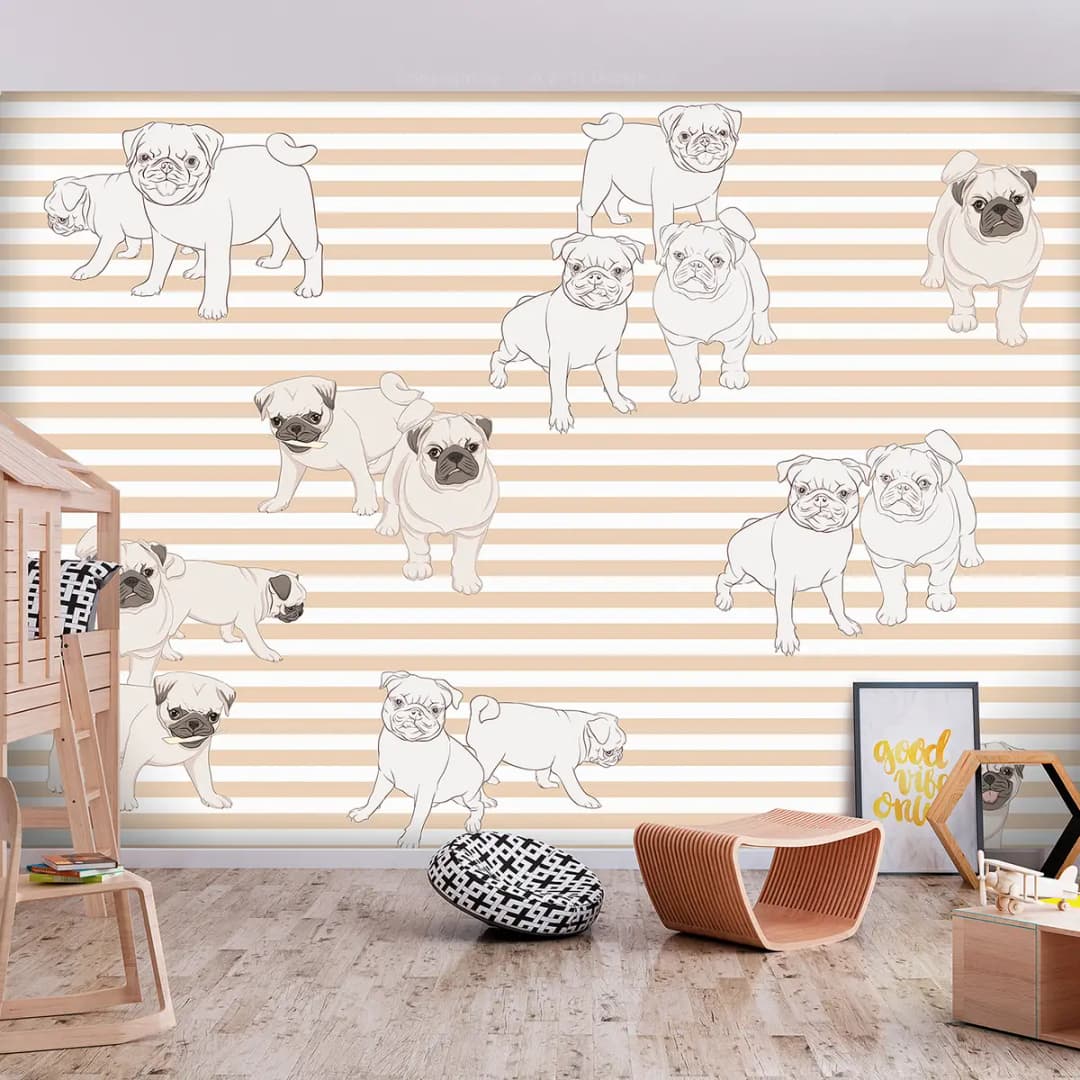 Vlies Fototapete Playful Dogs | Braun