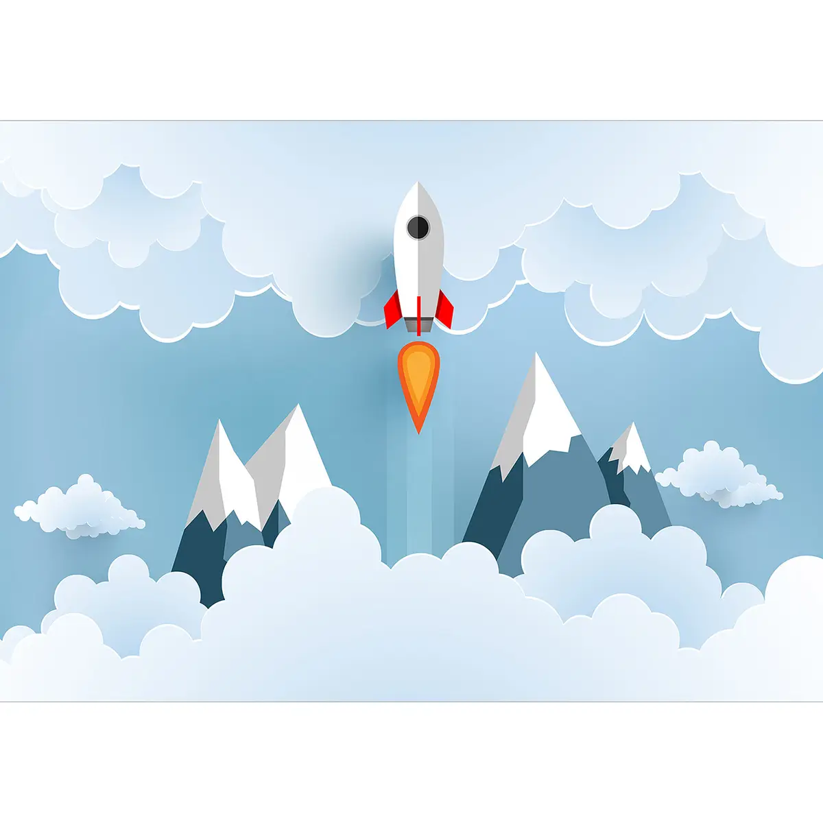 Vlies Fototapete Rocket in the Clouds | Blau
