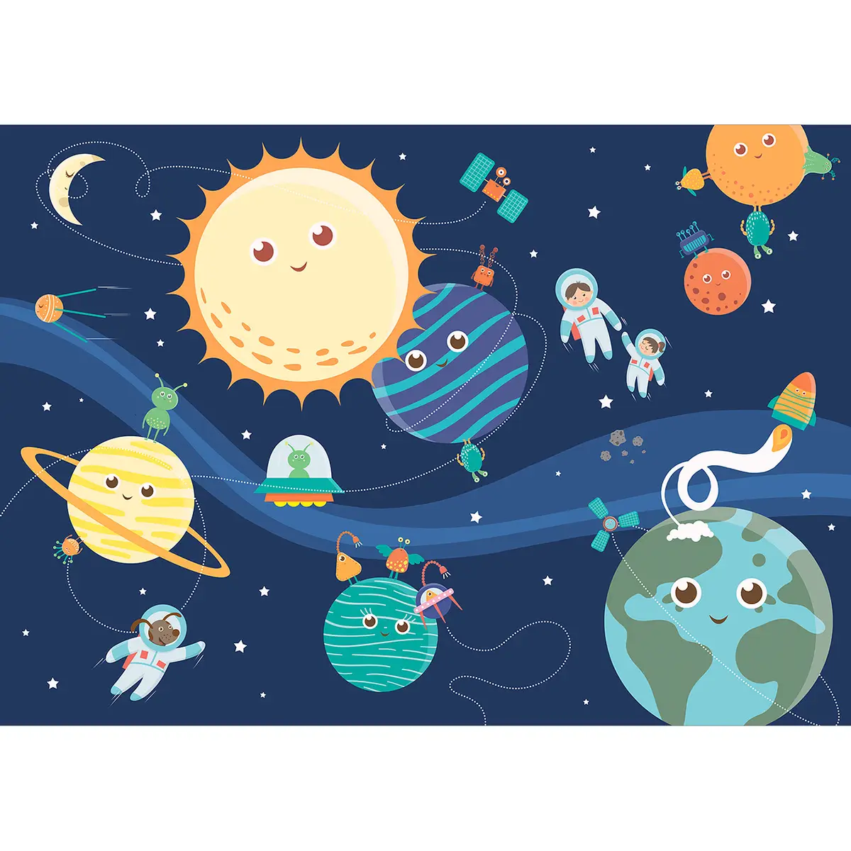 Vlies Fototapete Happy Planets | Mehrfarbig