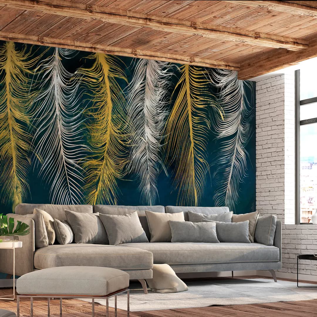 Vlies Fototapete Gilded Feathers | Blau