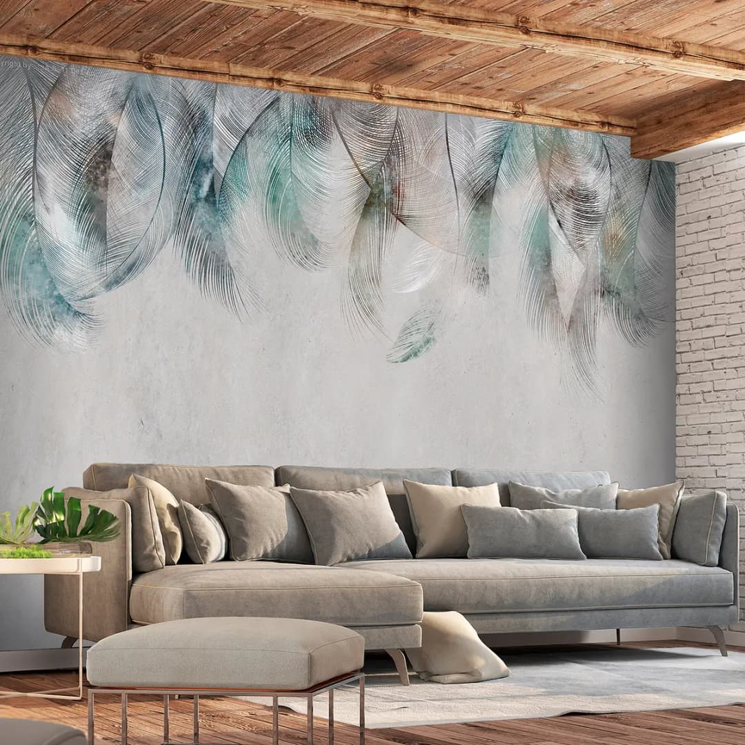 Vlies Fototapete Colourful Feathers | Grau