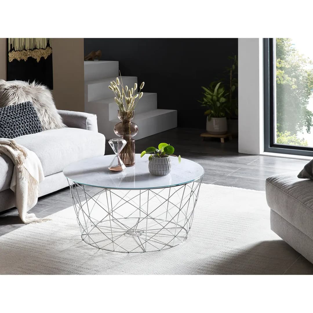 Couchtisch Ubud Ø 80cm Weiß/Weiß/Silber | Weiß