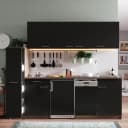 Küchenzeile Oliver VII 225cm Schwarz/Schwarz Kochplatte | Schwarz