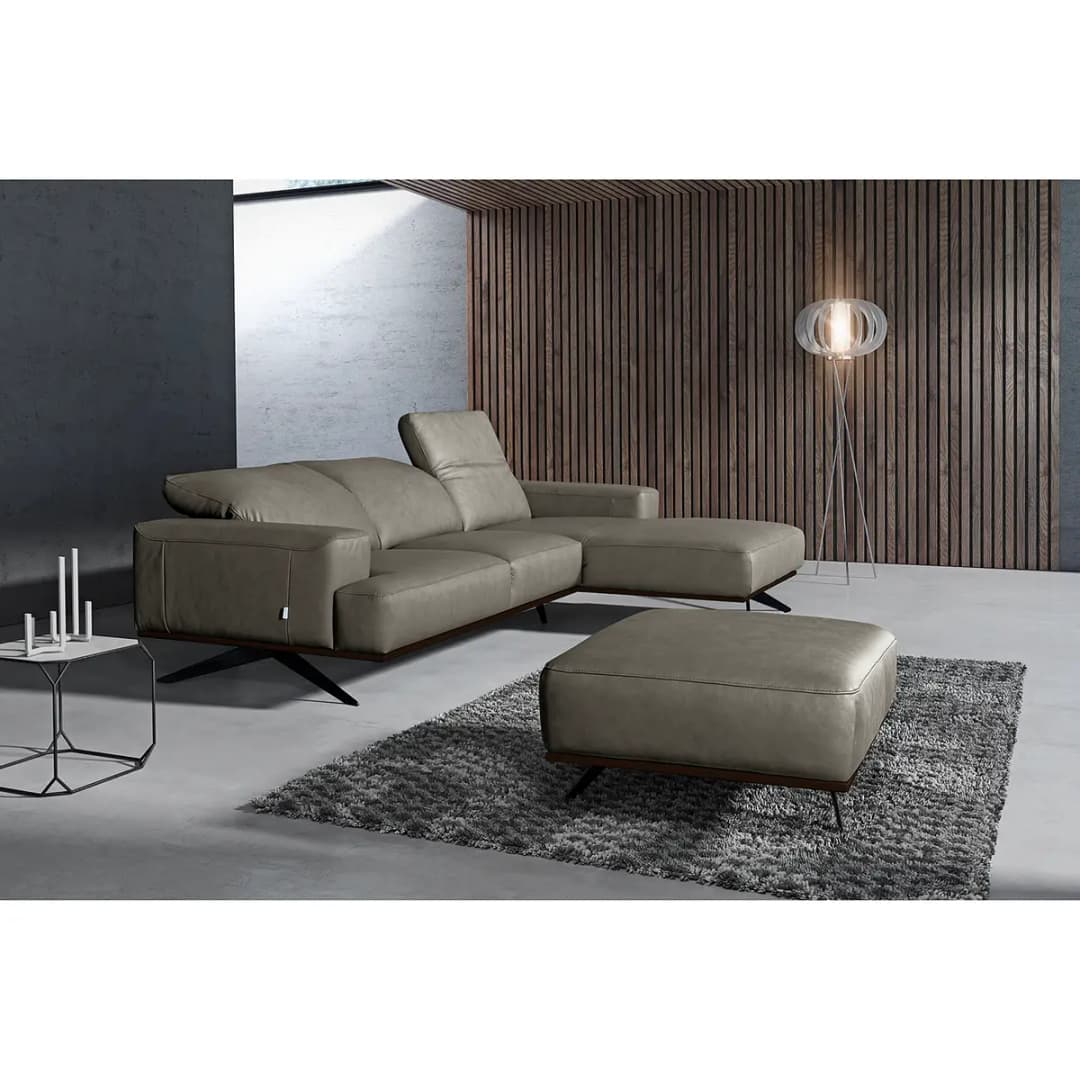 Ecksofa Grau Echtleder Nadra | Grau
