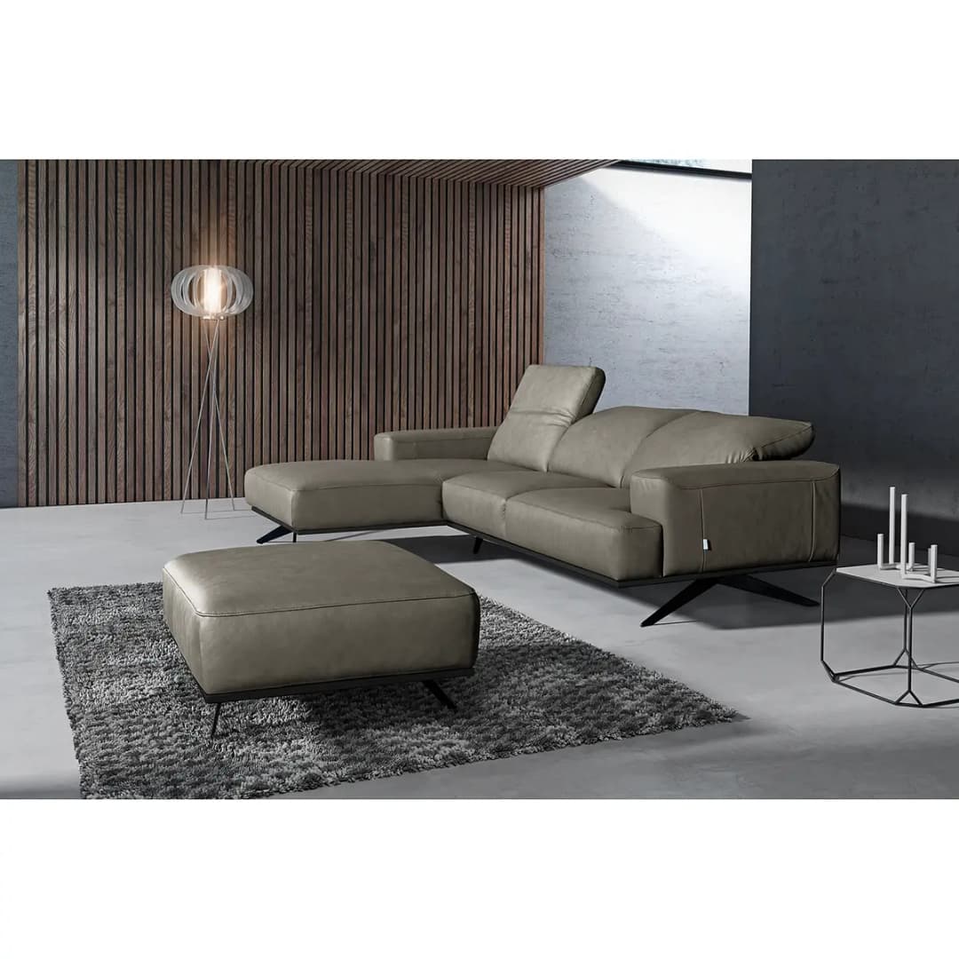 Ecksofa Grau Echtleder Nadra | Grau