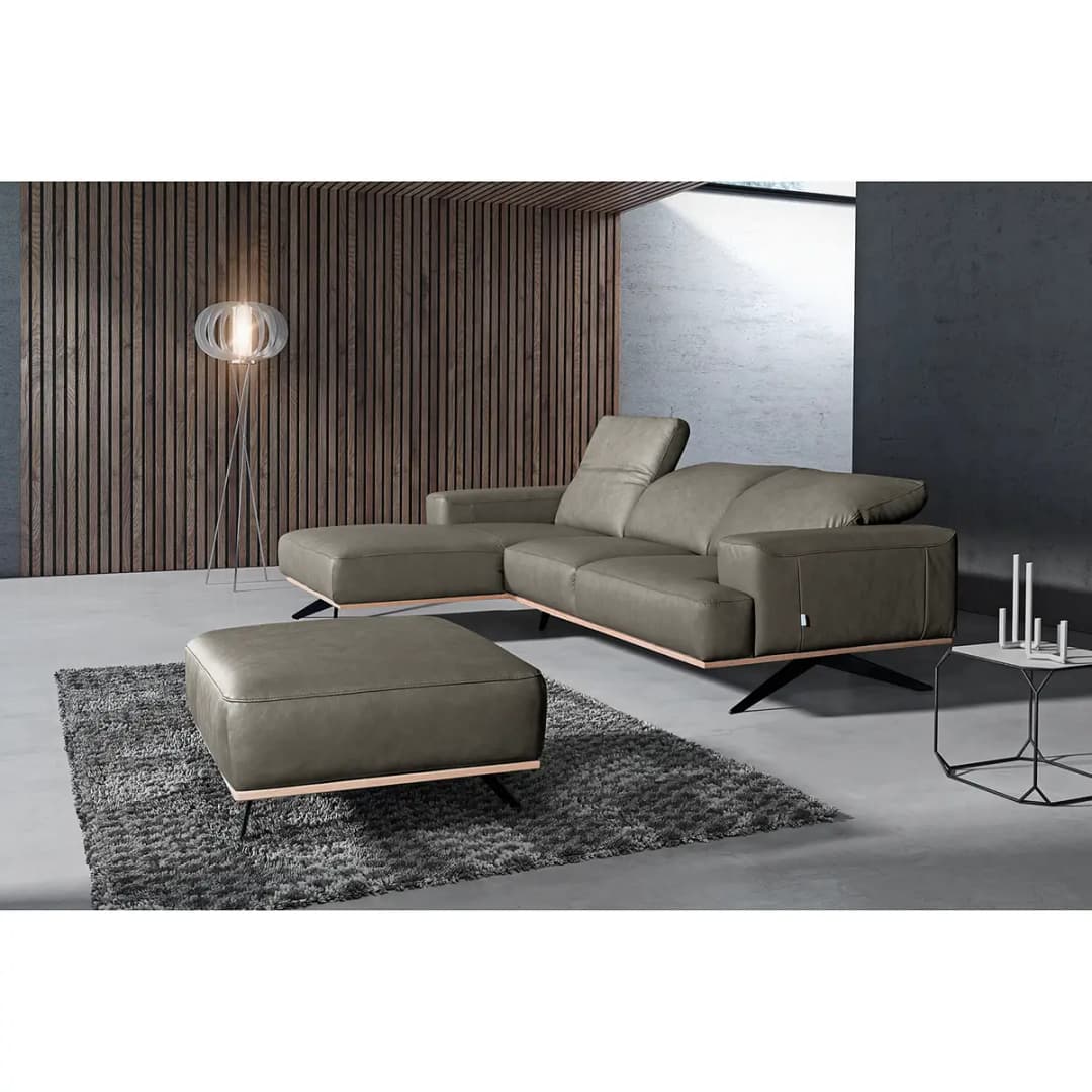 Ecksofa Grau Echtleder Nadra | Grau