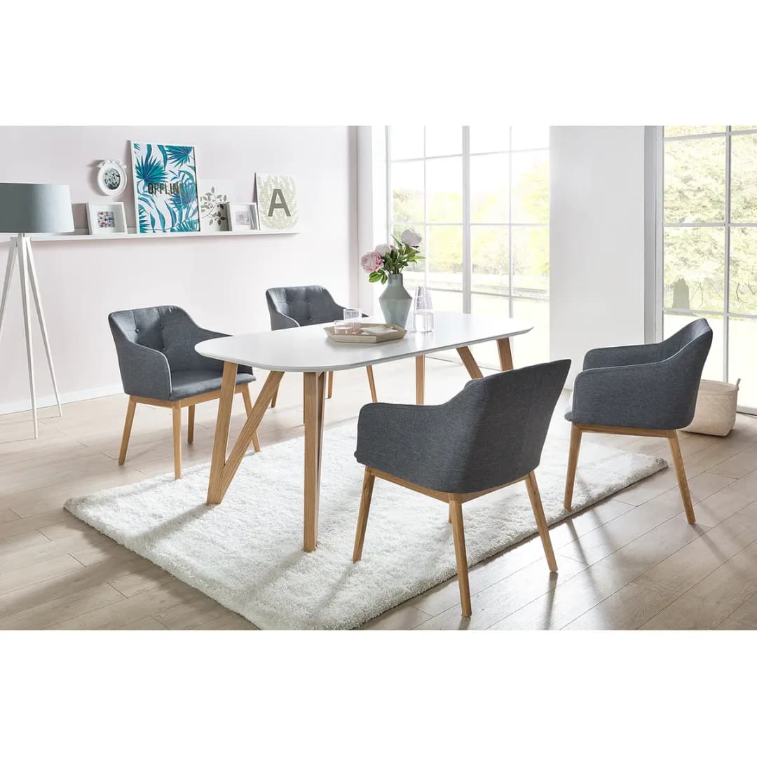 Esstisch Champlost 160cm Weiß/Weiß/Eiche | Weiß