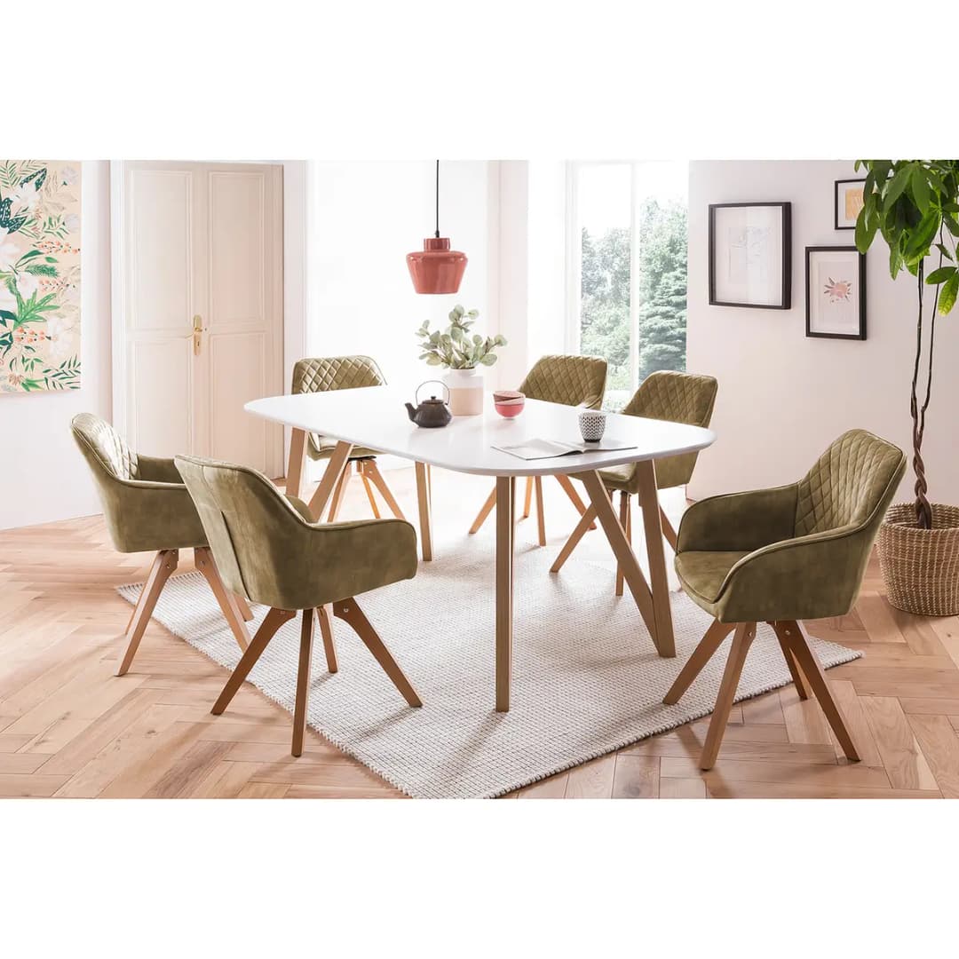 Esstisch Champlost 160cm Weiß/Weiß/Eiche | Weiß