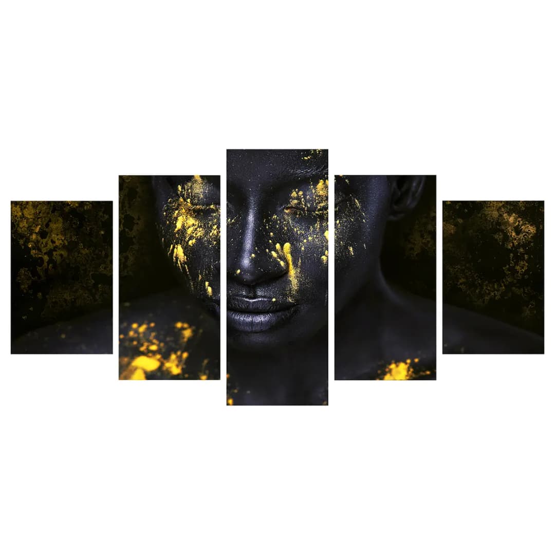 Wandbild Bathed in Gold 5-teilig Leinen Schwarz 100 x 50cm | Schwarz