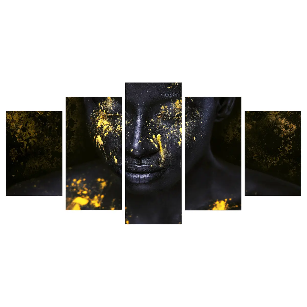 Wandbild Bathed in Gold 5-teilig Leinen Schwarz 100 x 50cm | Schwarz