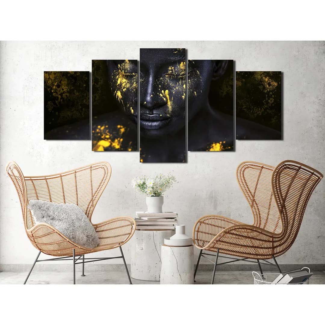 Wandbild Bathed in Gold 5-teilig Leinen Schwarz 100 x 50cm | Schwarz