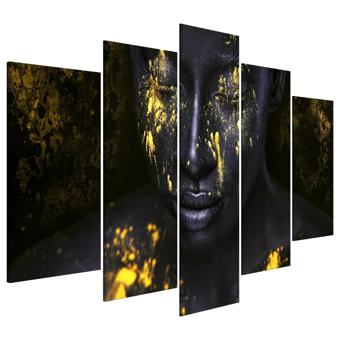 Wandbild Bathed in Gold 5-teilig Leinen Schwarz 100 x 50cm | Schwarz