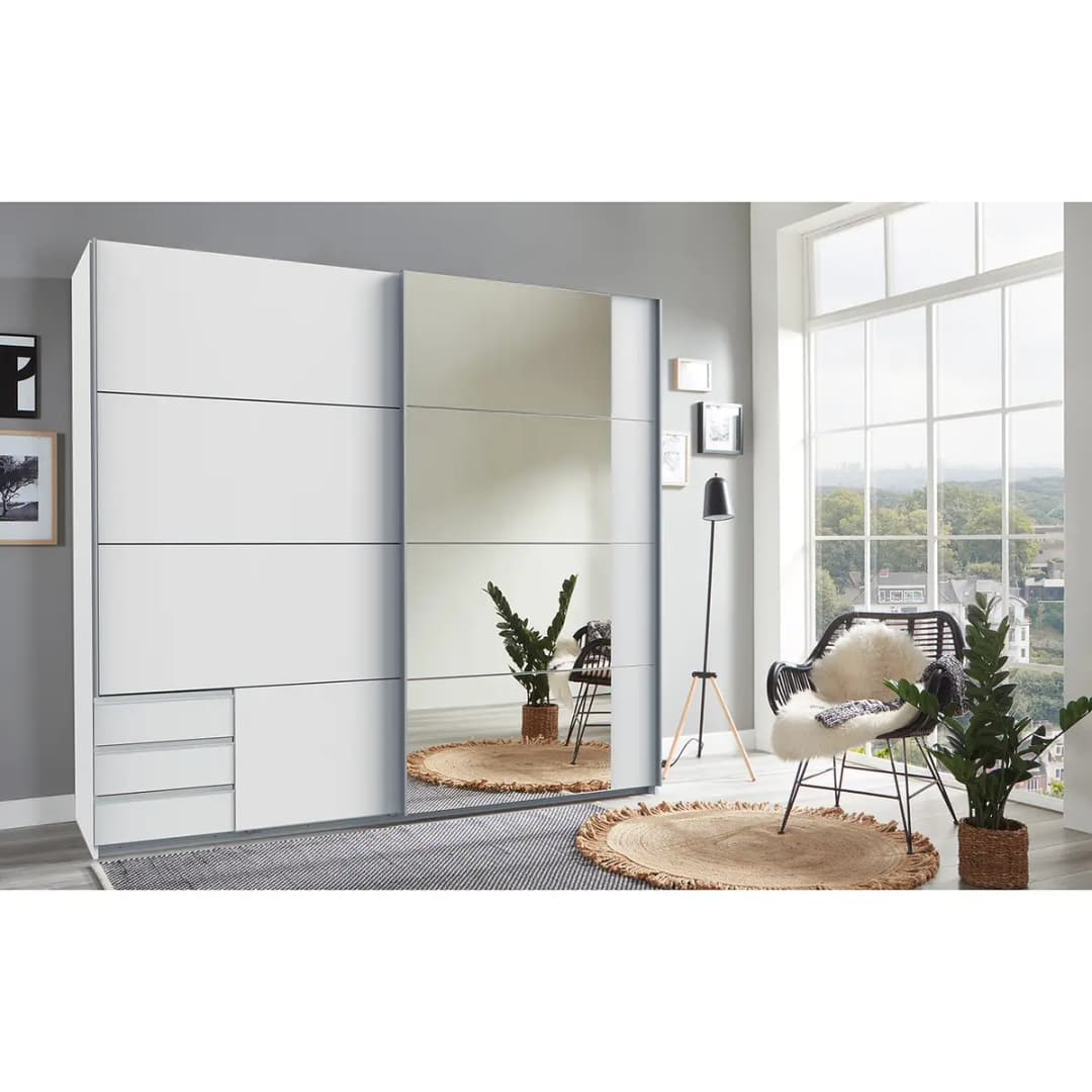 Schwebetürenschrank Emden2 225cm Weiß/Weiß | Weiß