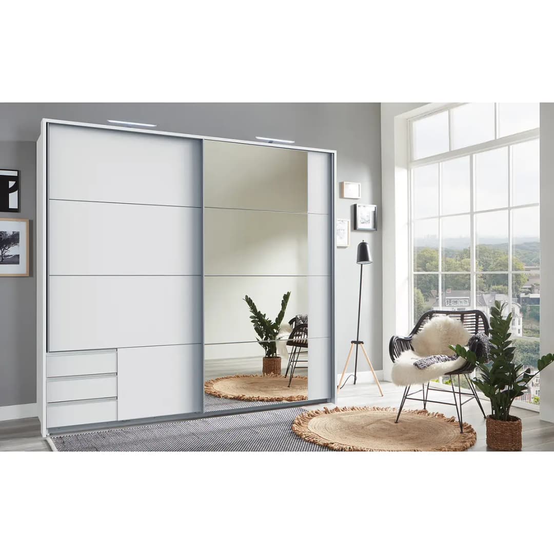 Schwebetürenschrank Emden2 225cm Weiß/Weiß | Weiß