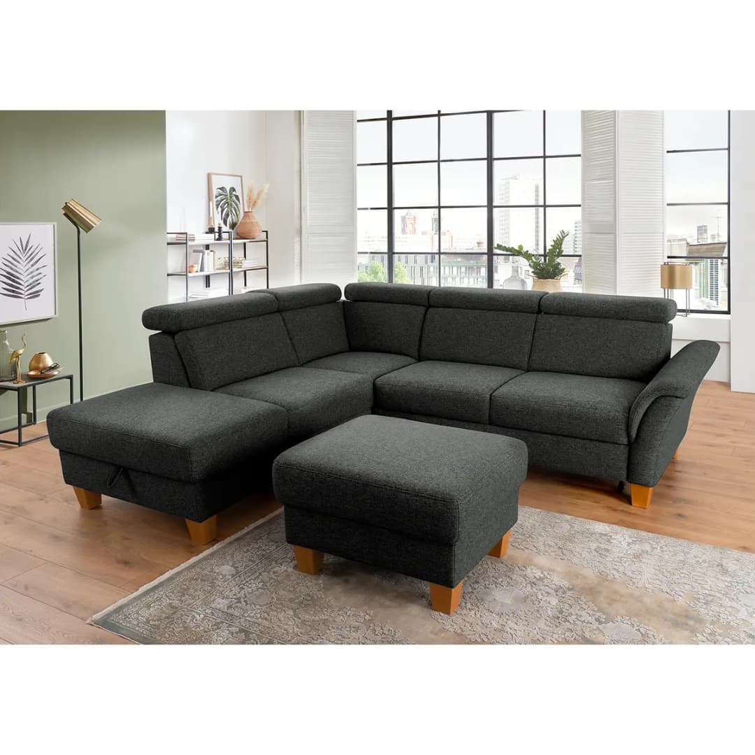 Ecksofa Eustis Grau Flachgewebe Amra | Grau