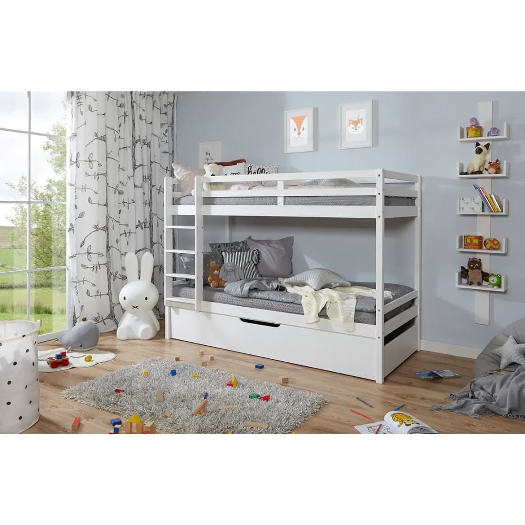 Etagenbett Finn inkl. Zusatzbett 90 x 200cm Weiß/Weiß | Weiß
