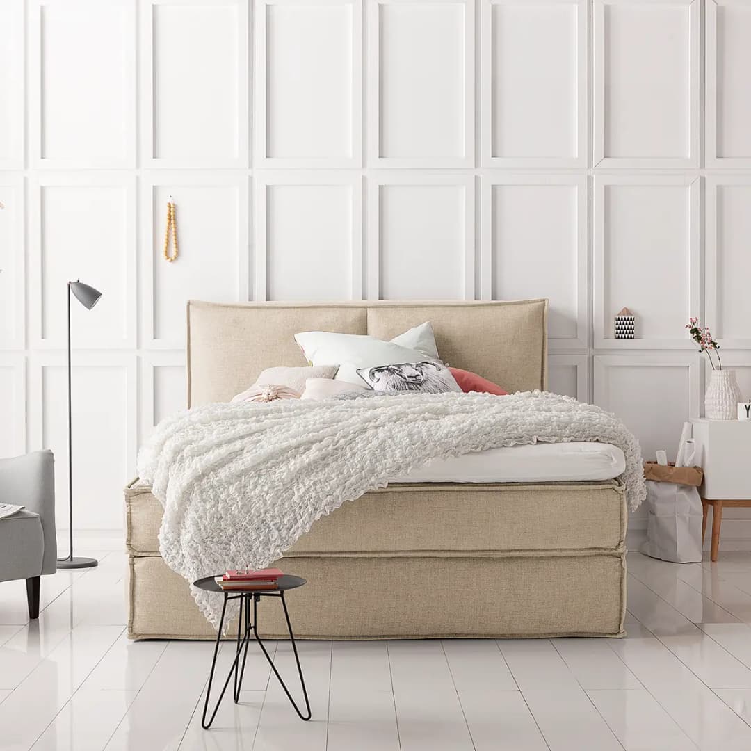 Premium Boxspringbett mit Kopfteil 160 x 200cm Flachgewebe