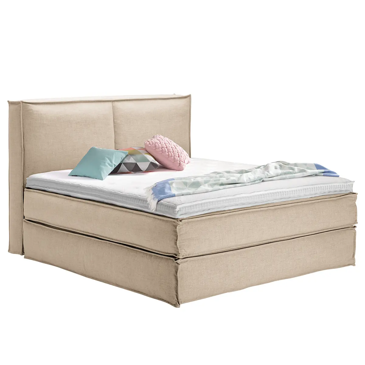 Premium Boxspringbett mit Kopfteil 140 x 200cm Flachgewebe