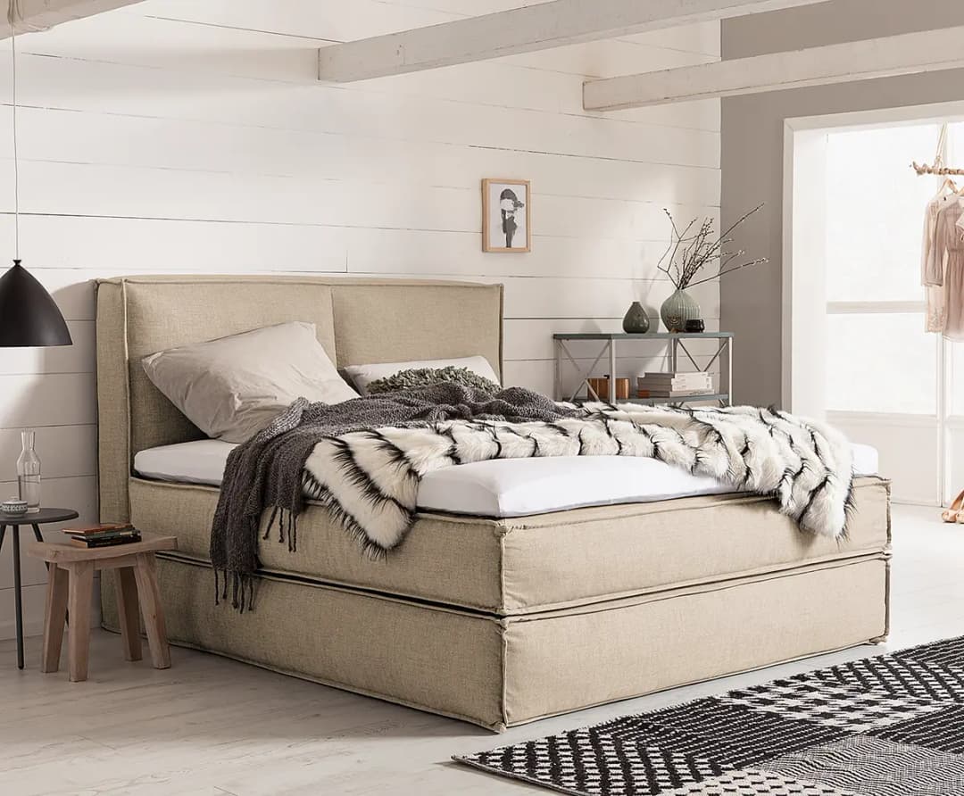 Premium Boxspringbett mit Kopfteil 140 x 200cm Flachgewebe