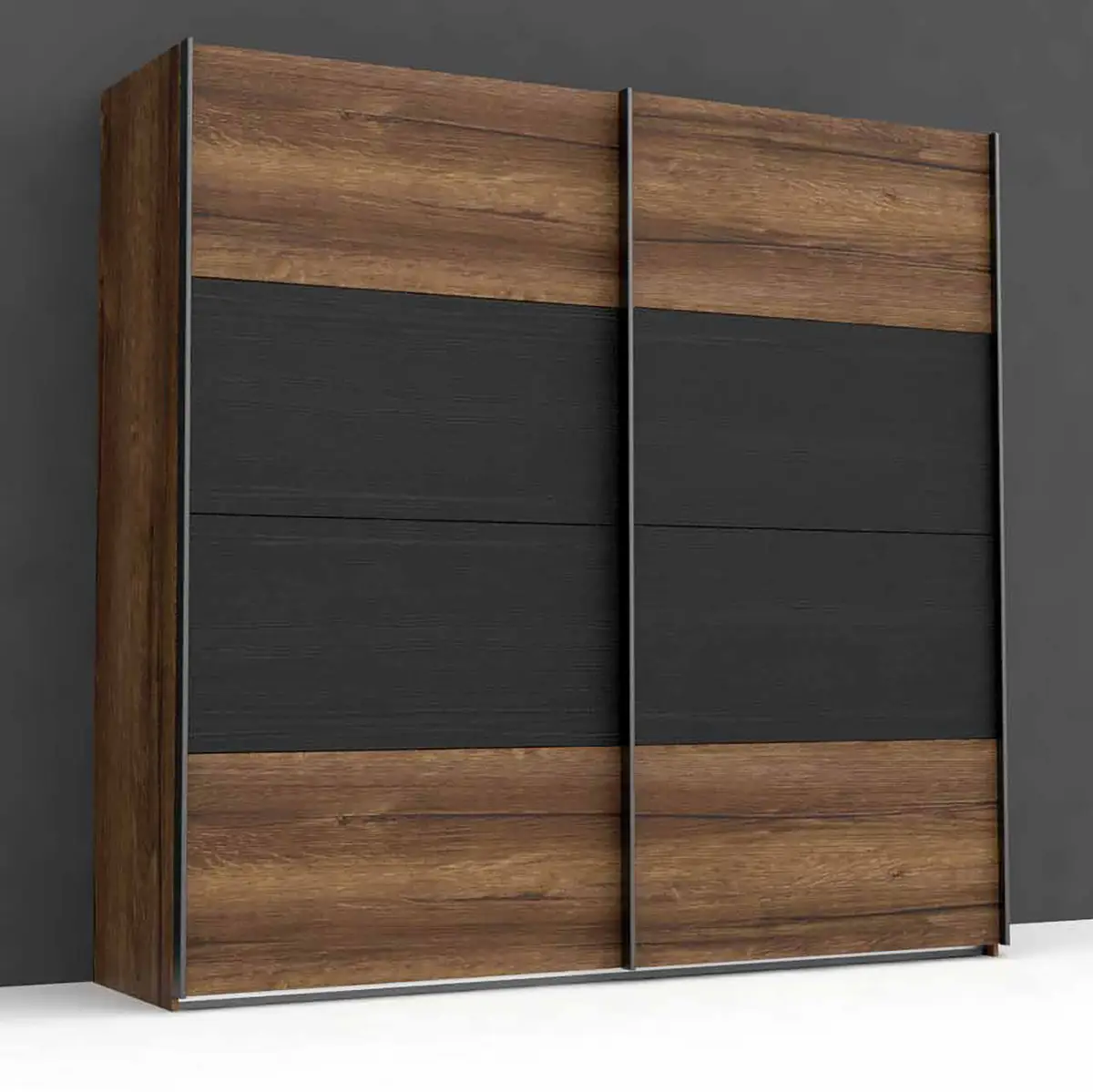 Schwebetürenschrank Gladstone 220cm Schwarz/Braun | Schwarz