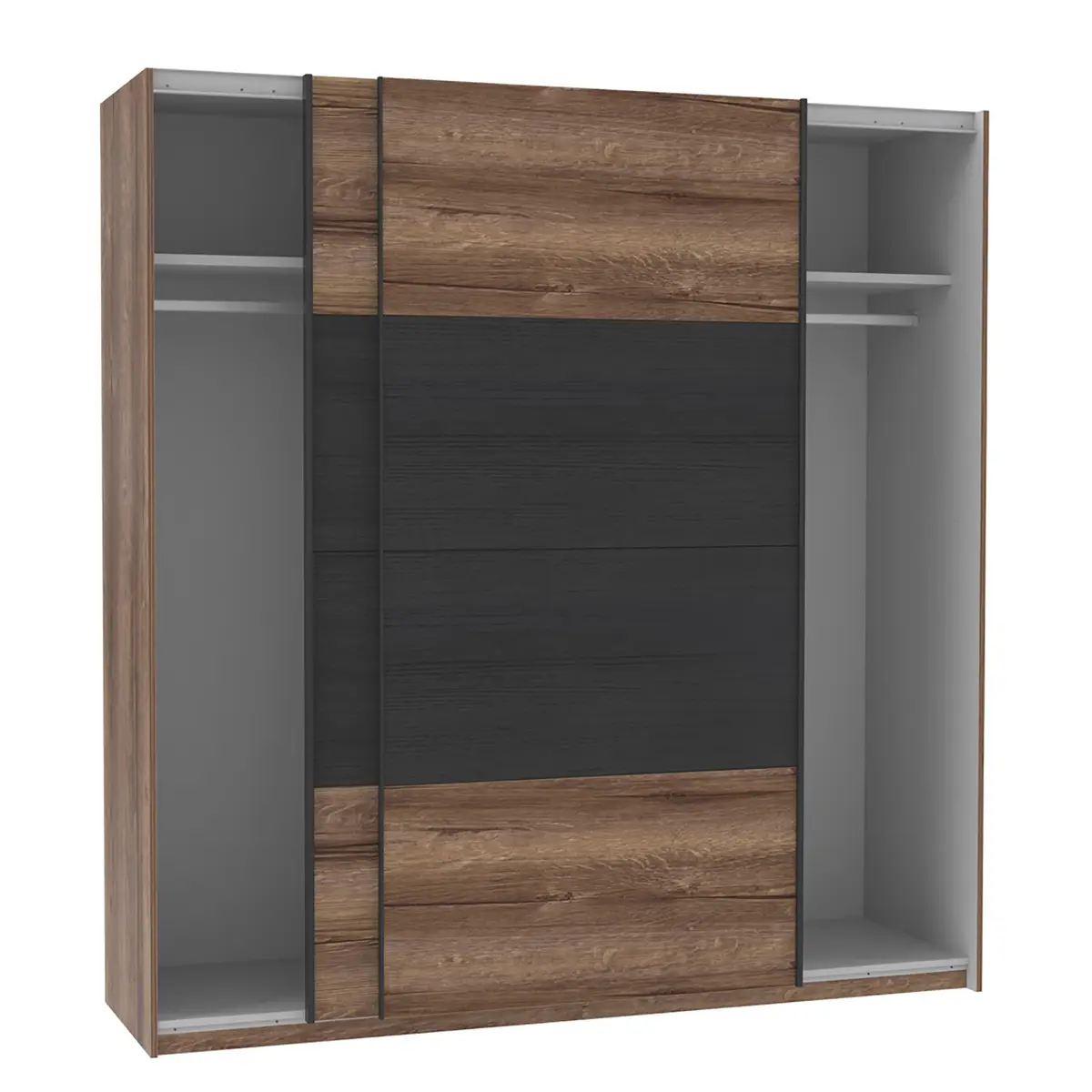 Schwebetürenschrank Gladstone 220cm Schwarz/Braun | Schwarz