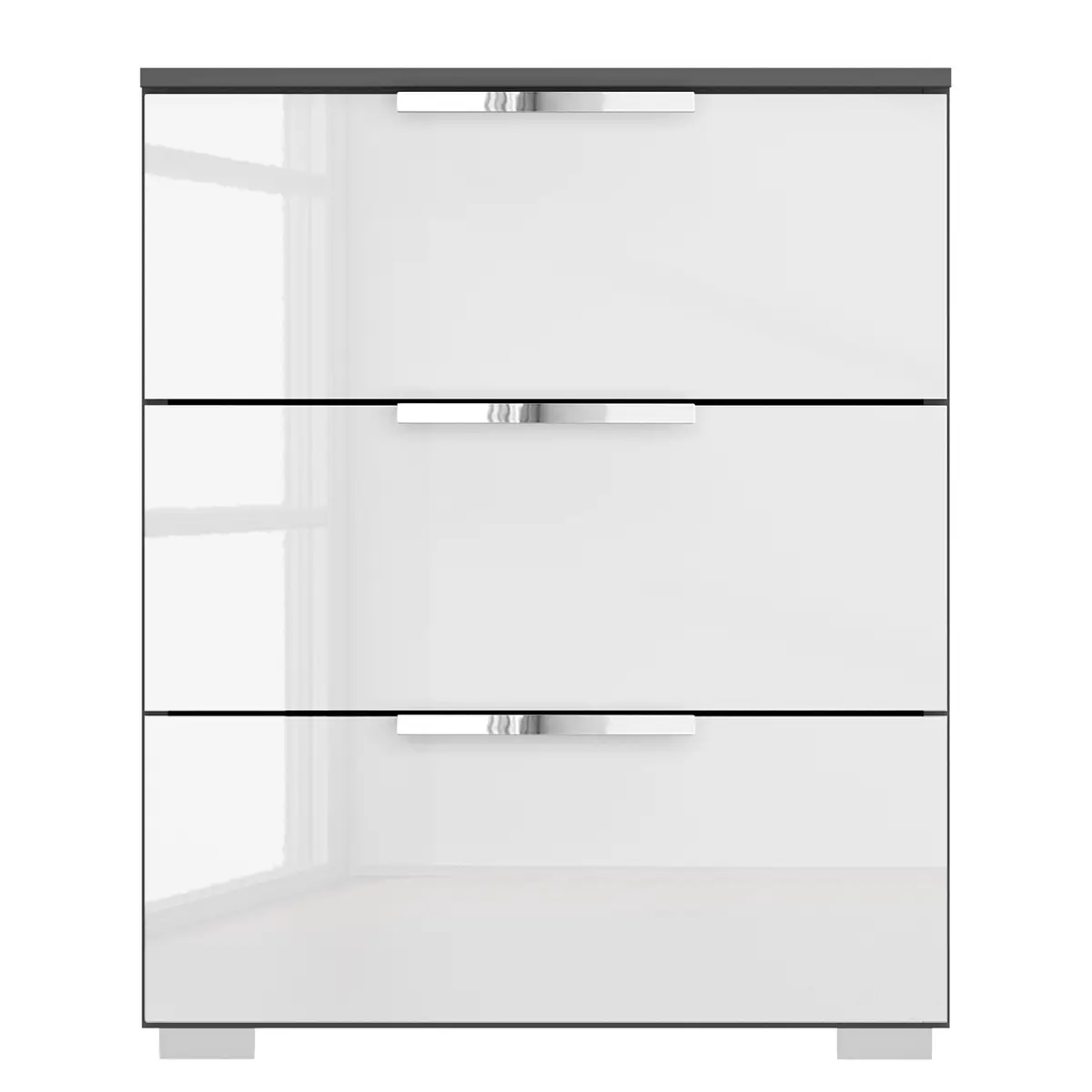 Nachtkommode x3 50cm Grau/Hochglanz Weiß/Graphit Chrom