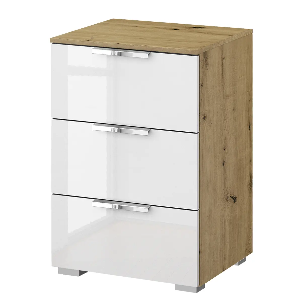 Nachtkommode x3 40cm Weiß/Hochglanz Weiß/Eiche Artisan Dekor