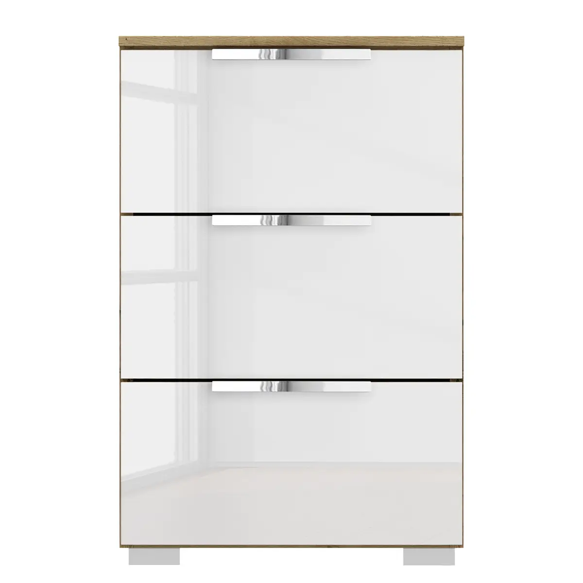 Nachtkommode x3 40cm Weiß/Hochglanz Weiß/Eiche Artisan Dekor