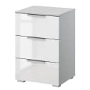 Nachtkommode x3 40cm Weiß/Hochglanz Weiß/Seidengrau Aluminium