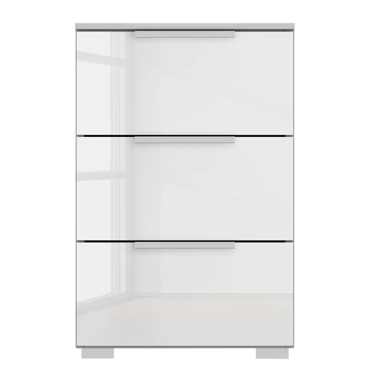 Nachtkommode x3 40cm Weiß/Hochglanz Weiß/Seidengrau Aluminium
