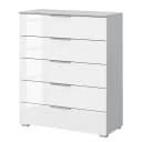 Kommode x5 80cm Weiß/Hochglanz Weiß/Seidengrau Korpusfarbe