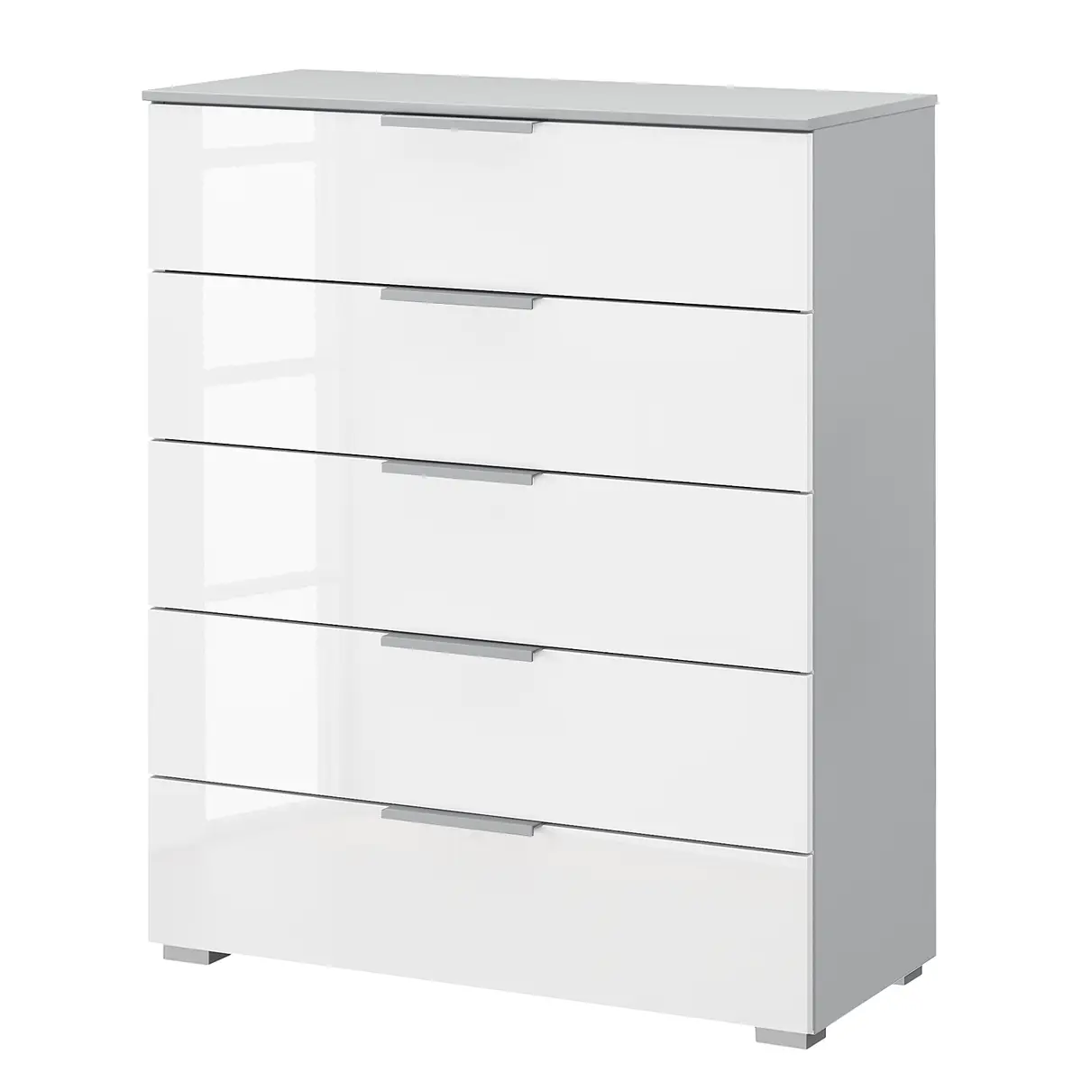 Kommode x5 80cm Weiß/Hochglanz Weiß/Seidengrau Korpusfarbe
