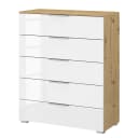 Kommode x5 80cm Weiß/Hochglanz Weiß/Eiche Artisan Dekor