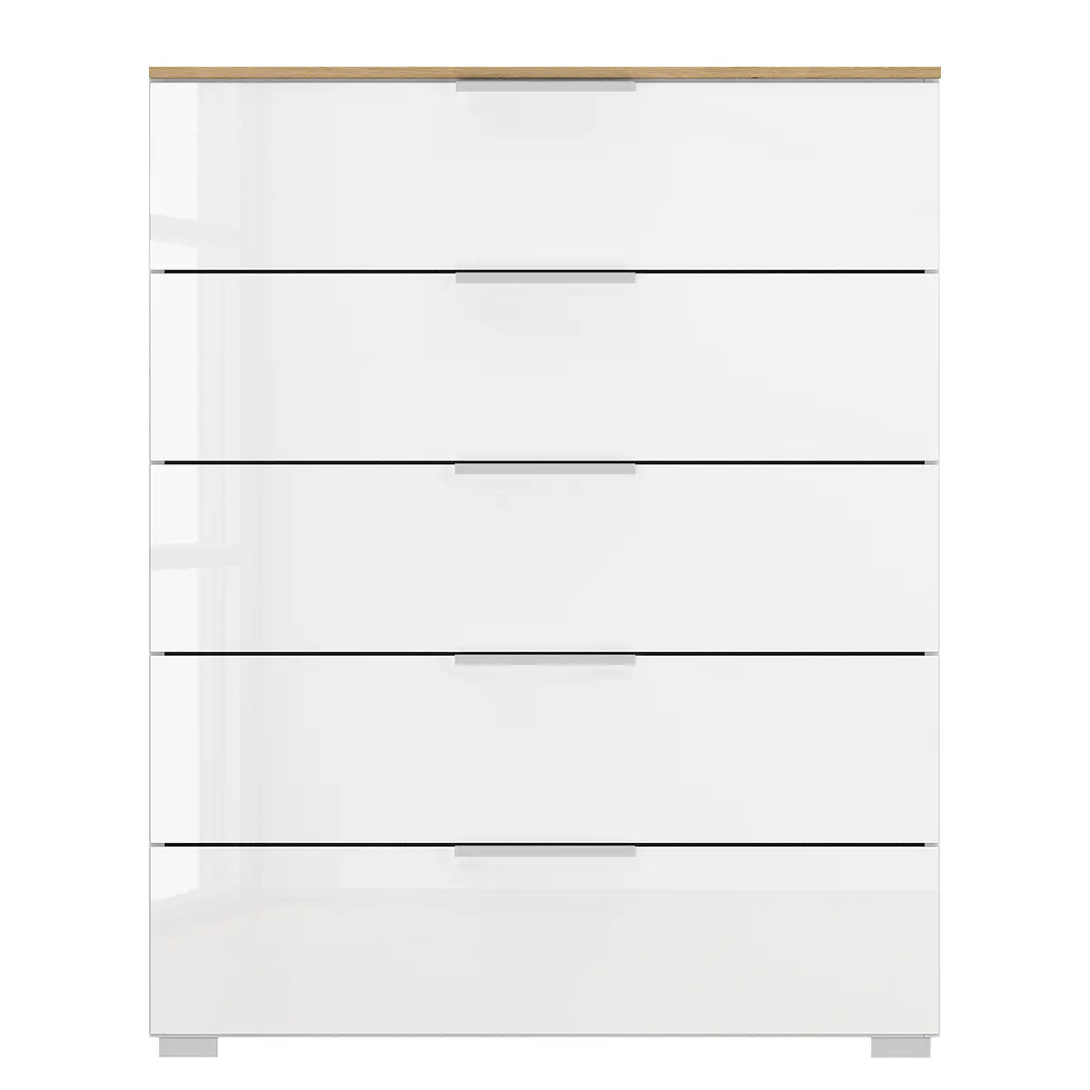 Kommode x5 80cm Weiß/Hochglanz Weiß/Eiche Artisan Dekor