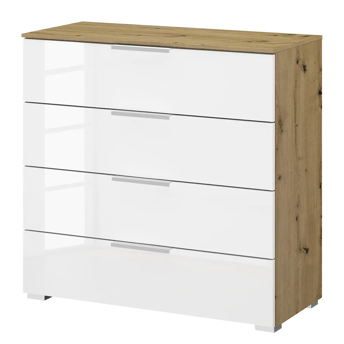 Kommode x4 80cm Weiß/Hochglanz Weiß/Eiche Artisan Dekor | Weiß