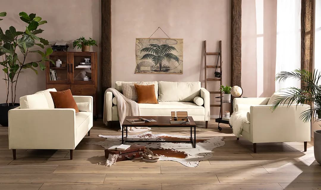 3-Sitzer Sofa Beige/Creme Samt Vaia | Beige