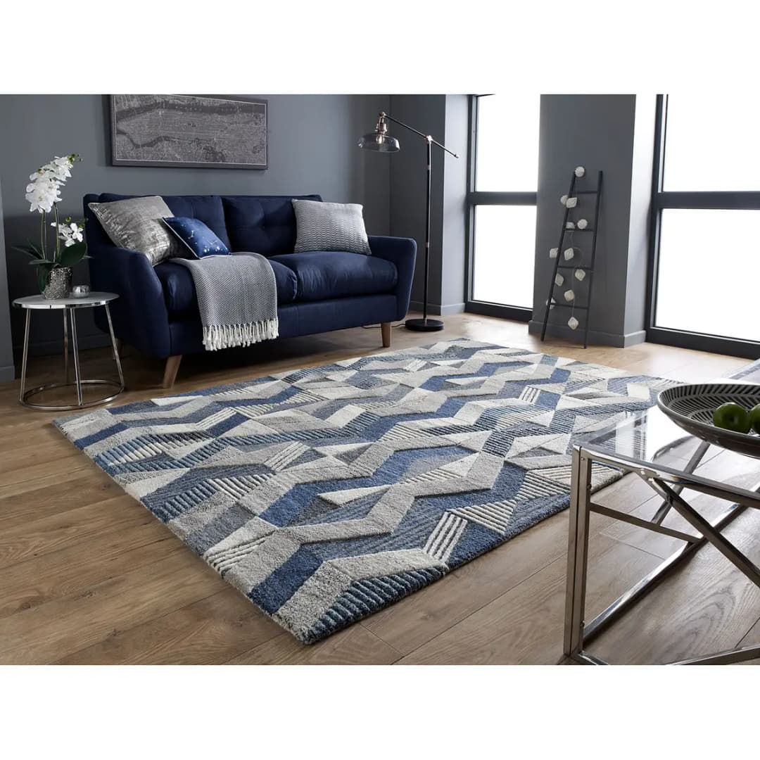 Wollteppich Asher Blau 160 x 230cm | Blau