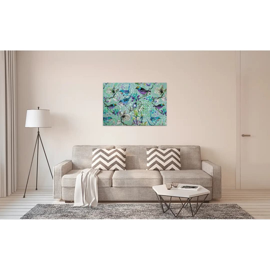 Leinwandbild Mosaic Birds | Blau